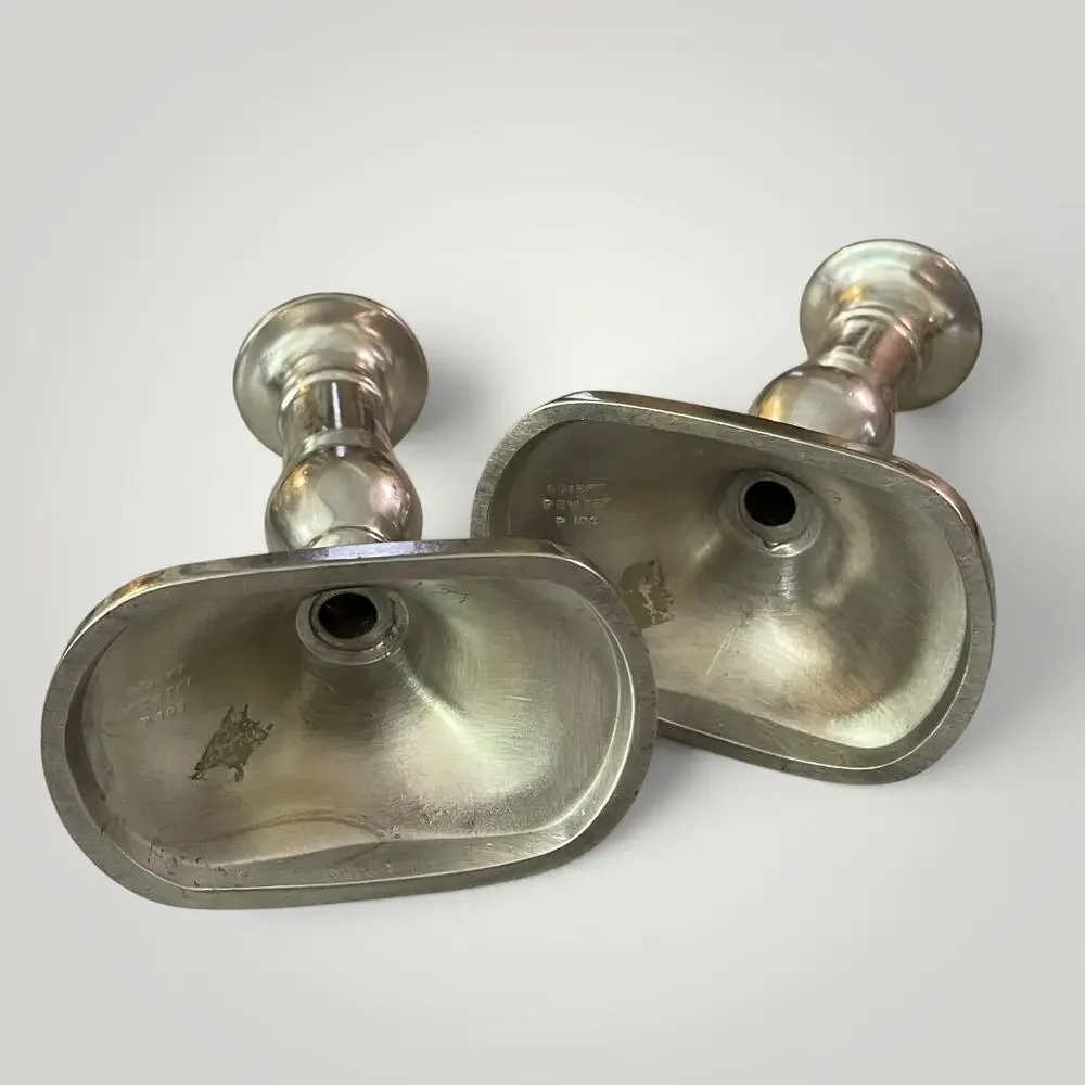 Vtg. Pair Stieff Pewter Candlestick Holders Model P 103 Weighted Colonial Taper